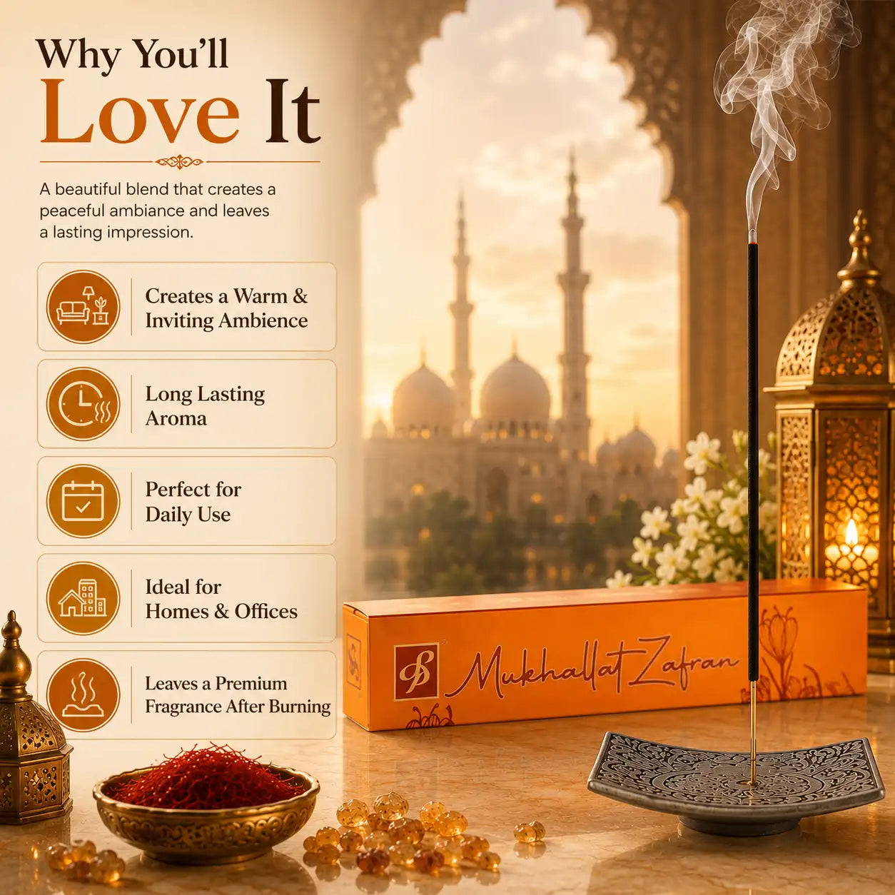 Mukhallat Zafran Premium Incense Stick (Agarbatti) – 50gm